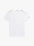 Alb Tricou Slim Cu Guler Boat Si Nasturi Aurii  Femei