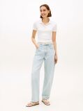 Alb Bluza Polo Slim Cu Nasturi Aurii  Femei