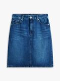 Blue Fusta Pencil Din Denim Cu Talie Medie Si Croiala Dreapta  Femei