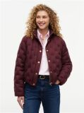 Red Gold-Tone Button Flag Down Quilted Jacket  Women