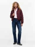 Red Gold-Tone Button Flag Down Quilted Jacket  Women