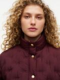 Red Gold-Tone Button Flag Down Quilted Jacket  Women