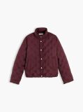 Red Gold-Tone Button Flag Down Quilted Jacket  Women