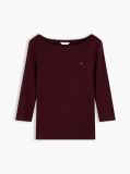Rosu T-Shirt Cu Maneca Trei Sferturi Croiala Slim Si Guler Boat  Femei