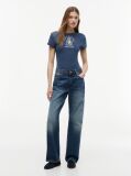 Blue Tricou Slim Washed Crest  Femei