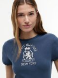 Blue Tricou Slim Washed Crest  Femei