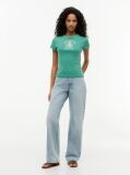 Verde Tricou Slim Washed Crest  Femei