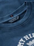 Blue Tricou Din Jersey Spalat Cu Croiala Lejera Si Broderie Pe Guler  Femei