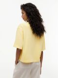 Galben Tricou Din Jersey Spalat Cu Croiala Lejera Si Broderie Pe Guler  Femei