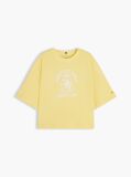 Galben Tricou Din Jersey Spalat Cu Croiala Lejera Si Broderie Pe Guler  Femei