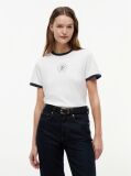 White Logo Embroidery Ringer T-Shirt  Women