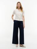 Beige Pointelle Gold-Tone Button Short Sleeve Cardigan  Women