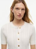 Beige Pointelle Gold-Tone Button Short Sleeve Cardigan  Women