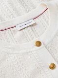 Beige Pointelle Gold-Tone Button Short Sleeve Cardigan  Women