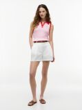 Pink Cable Knit Slim Sleeveless Polo Jumper  Women