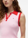 Pink Cable Knit Slim Sleeveless Polo Jumper  Women