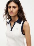 Bej Pulover Polo Fara Maneci Cu Croiala Slim Tricotat Cable  Femei