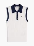 Bej Pulover Polo Fara Maneci Cu Croiala Slim Tricotat Cable  Femei
