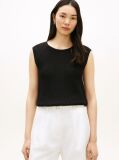Negru Top Tricotat Crochetat Raglan Cu Maneci Scurte  Femei
