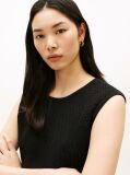 Negru Top Tricotat Crochetat Raglan Cu Maneci Scurte  Femei