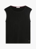Negru Top Tricotat Crochetat Raglan Cu Maneci Scurte  Femei