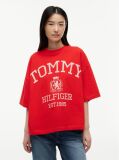 Rosu Tricou Oversized Crest Cu Croiala Lejera  Femei