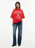 Rosu Tricou Oversized Crest Cu Croiala Lejera  Femei