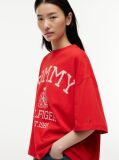 Rosu Tricou Oversized Crest Cu Croiala Lejera  Femei