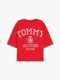Rosu Tricou Oversized Crest Cu Croiala Lejera  Femei