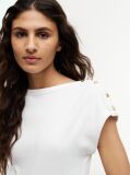 White Gold-Tone Button Boat Neck T-Shirt  Women