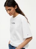 Alb Tricou Lejer Cu Guler Rotund Si Logo Brodat  Femei