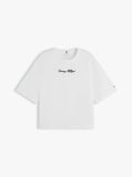 Alb Tricou Lejer Cu Guler Rotund Si Logo Brodat  Femei