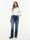Blue Gold-Tone Button Mid Rise Loose Straight Jeans  Women