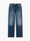 Blue Gold-Tone Button Mid Rise Loose Straight Jeans  Women