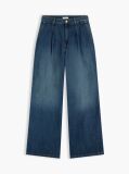 Blue Pleated Mid Rise Wide Leg Jeans  Women
