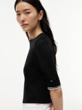 Black Tipped Short Sleeve Jumper With Silk  Women