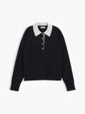 Negru Pulover Polo Premium Tricotat Cu Nasturi Aurii  Femei
