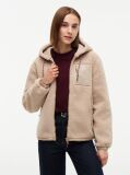 Bej Jacketa Cu Gluga Din Fleece Teddy Cu Croiala Lejera Si Fermoar  Femei