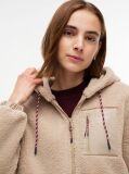 Bej Jacketa Cu Gluga Din Fleece Teddy Cu Croiala Lejera Si Fermoar  Femei