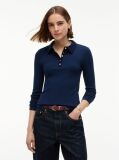 Blue Slim Fit Ribbed Long Sleeve Polo Shirt  Women