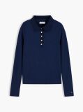 Blue Slim Fit Ribbed Long Sleeve Polo Shirt  Women