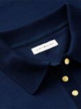 Blue Slim Fit Ribbed Long Sleeve Polo Shirt  Women