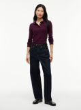 Red Slim Fit Ribbed Long Sleeve Polo Shirt  Women