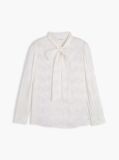 Beige Regular Fit Tie Neck Jacquard Shirt  Women