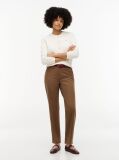 Brown Slim Straight Gabardine Trousers  Women