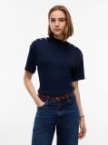 Blue T-Shirt Cu Guler Rotund Si Nasturi Aurii  Femei