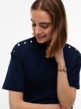 Blue T-Shirt Cu Guler Rotund Si Nasturi Aurii  Femei