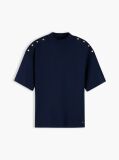 Blue T-Shirt Cu Guler Rotund Si Nasturi Aurii  Femei