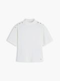 Bej T-Shirt Cu Guler Rotund Si Nasturi Aurii  Femei