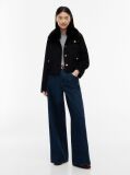 Black Faux Fur Collar Wool Blend Jacket  Women